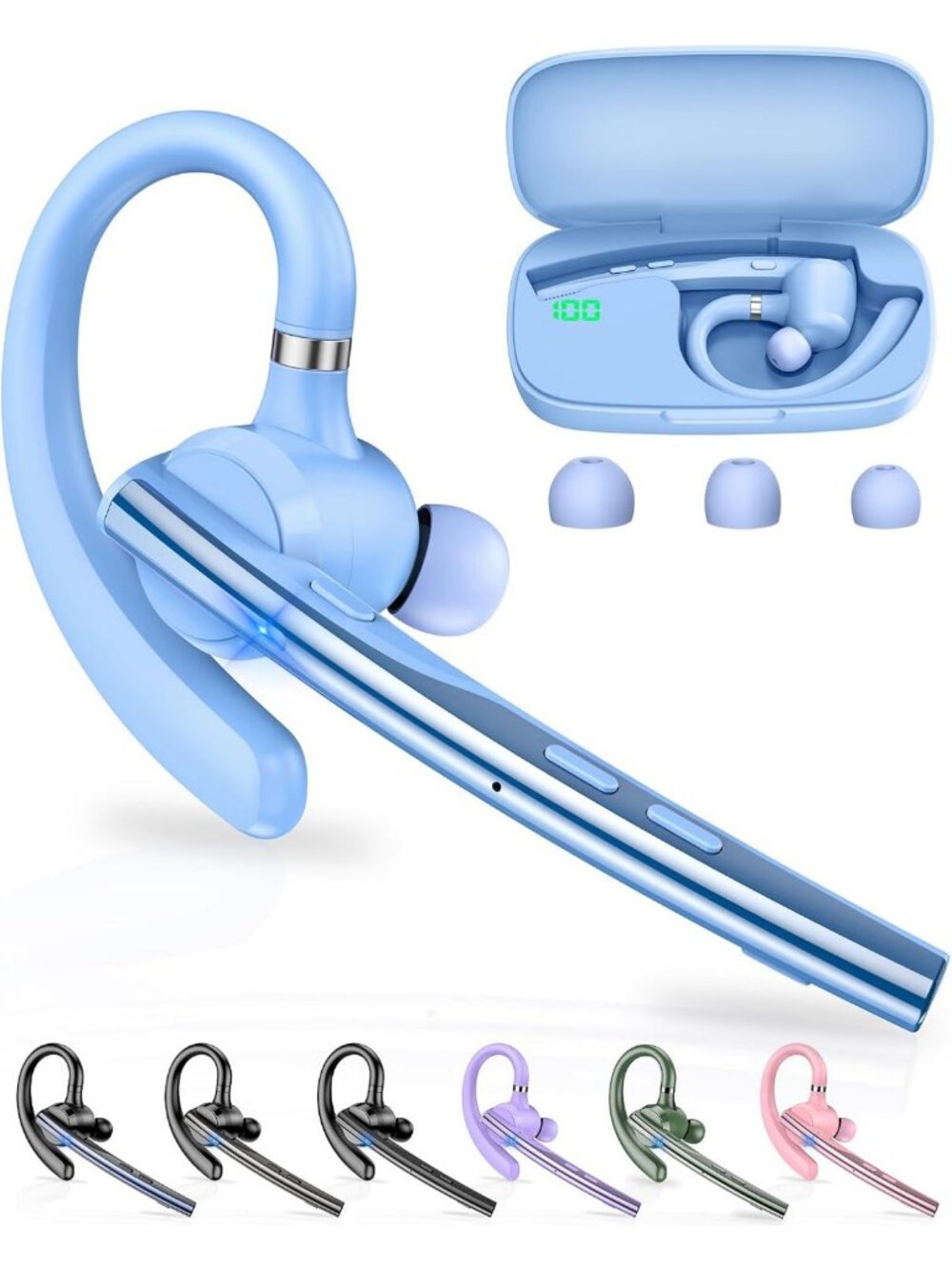 Wireless Bluetooth Headset - 72H Battery Life, Single-Ear Earpiece for Calls